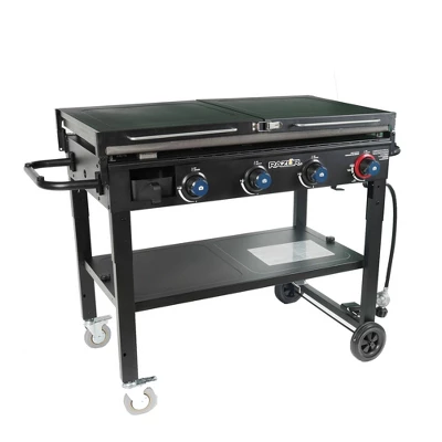 Razor Griddle 37 Inch Outdoor Steel 4 Burner Propane Gas Grill Griddle With Wheels And Top Cover Lid Folding Shelves For Home BBQ Cooking, Black 1 Razor Griddle 37 Inch Outdoor Steel 4 Burner Propane Gas Grill Griddle With Wheels And Top Cover Lid Folding Shelves For Home BBQ Cooking, Black