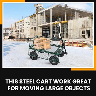 Juggernaut Carts GW3418-GR Heavy Duty Steel Frame 400 Pound Load Capacity Outdoor Utility Garden Wagon With Pneumatic Tires, Green Finish 4 Juggernaut Carts GW3418-GR Heavy Duty Steel Frame 400 Pound Load Capacity Outdoor Utility Garden Wagon With Pneumatic Tires, Green Finish - Image 4