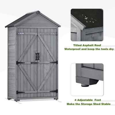 5.8ftx3ft Outdoor Wood Lean-to Storage Shed Tool Organizer With Waterproof Asphalt Roof, Lockable Doors, 3-tier Shelves-ModernLuxe 3 5.8ftx3ft Outdoor Wood Lean-to Storage Shed Tool Organizer With Waterproof Asphalt Roof, Lockable Doors, 3-tier Shelves-ModernLuxe - Image 3