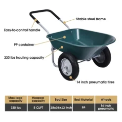 Costway 2 Tire Wheelbarrow Cart Heavy-duty Dolly Utility Cart Green -Sunnydaze Decor Store GUEST 93345bec 9954 479c 9ffe 1c84d162281c