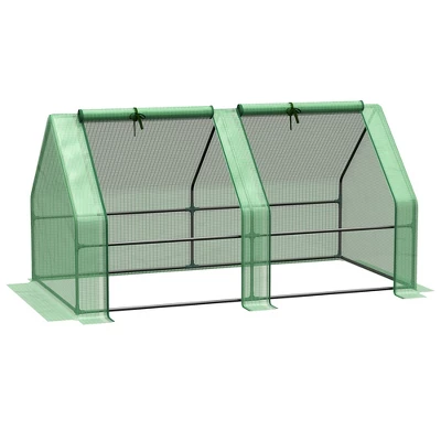 Outsunny 6' X 3' X 3' Portable Mini Greenhouse Outdoor Garden With Large Zipper Doors And Water/UV PE Cover, Green 3 Outsunny 6' X 3' X 3' Portable Mini Greenhouse Outdoor Garden With Large Zipper Doors And Water/UV PE Cover, Green - Image 3