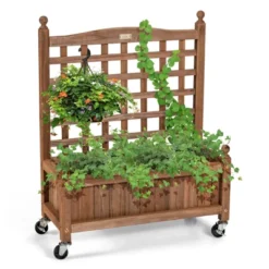 Tangkula 2PC 32in Wood Planter Box With Trellis And Wheels Mobile Plant Raised Bed For Indoor&Outdoor -Sunnydaze Decor Store GUEST 94b78fcd 2938 431c 987e 4959c4833b38