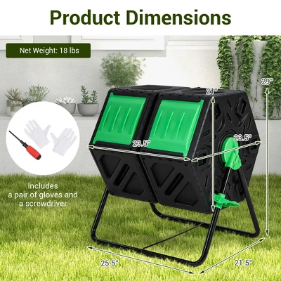 Costway Dual Chamber Compost Tumbler Outdoor Rotating Chamber Compost Bin 34.5 Gallon 2 Costway Dual Chamber Compost Tumbler Outdoor Rotating Chamber Compost Bin 34.5 Gallon - Image 2