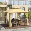 Outsunny 10' X 10' Outdoor Patio Gazebo Canopy With 2-Tier Polyester Roof, Mesh Netting Sidewalls, And Steel Frame