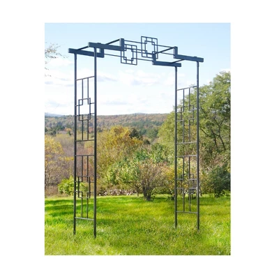 Achla Designs 95.5" Elegant Handcrafted Square-on-Square Iron Garden Arbor Graphite Powder Coated Finish 3 Achla Designs 95.5" Elegant Handcrafted Square-on-Square Iron Garden Arbor Graphite Powder Coated Finish - Image 3