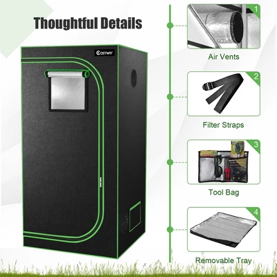 Costway 36''x36''x72'' Mylar Hydroponic Grow Tent W/Observation Window & Floor Tray GrayBlack 2 Costway 36''x36''x72'' Mylar Hydroponic Grow Tent W/Observation Window & Floor Tray GrayBlack - Image 2