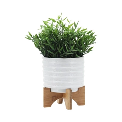 6" Ceramic Planter On Stand White Stripe - Sagebrook Home 2 6" Ceramic Planter On Stand White Stripe - Sagebrook Home - Image 2