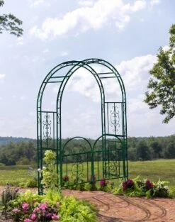 Evergreen Montebello Iron Garden Arbor With Gate, Forest Green- 53 X 84 X 23 Inches Fade And Weather Resistant Outdoor Decor -Sunnydaze Decor Store GUEST 979d11af 82ce 4e6a 8225 67e4e5e7fe2a