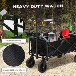 Outsunny Collapsible Wagon, Graden Carts With Wheels, Adjustable Handle, Folding Table And Cup Holders, Black 8 Outsunny Collapsible Wagon, Graden Carts With Wheels, Adjustable Handle, Folding Table And Cup Holders, Black -Sunnydaze Decor Store GUEST 97c5641f 94c8 4386 a8f4 f75907f78a8a