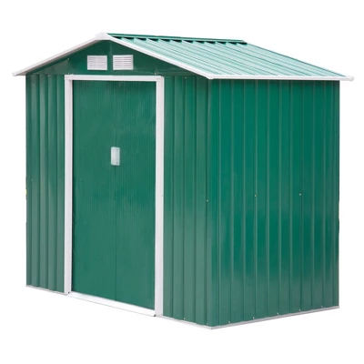 Outsunny 7' X 4' Steel Storage Shed Organizer, Garden Tool House With 4 Vents And 2 Easy Sliding Doors For Backyard, Patio, Garage, Lawn, Green 3 Outsunny 7' X 4' Steel Storage Shed Organizer, Garden Tool House With 4 Vents And 2 Easy Sliding Doors For Backyard, Patio, Garage, Lawn, Green - Image 3