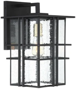 Possini Euro Design Arley Modern Outdoor Wall Light Fixture Black Geometric Frame 16" Seedy Glass For Post Exterior Barn Deck House Porch Yard Patio -Sunnydaze Decor Store GUEST 98825cbf 37de 4677 bf7c 128eea35058b