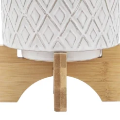 Sagebrook Home 6" Wide Ceramic Diamond Etched Flower Planter Pot With Wooden Stand Beige -Sunnydaze Decor Store GUEST 98ce56b0 557a 4987 859a ae1a8b97d071