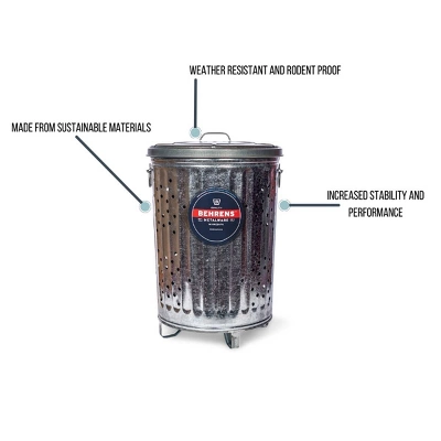 Behrens 20gal Galvanized Steel Composter Can With Lid 2 Behrens 20gal Galvanized Steel Composter Can With Lid - Image 2