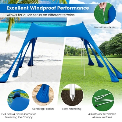 Costway 10 X 10 FT Beach Sunshade Canopy UPF50+ With Carry Bag &8 Sandbags &3 Shovels 4 Costway 10 X 10 FT Beach Sunshade Canopy UPF50+ With Carry Bag &8 Sandbags &3 Shovels - Image 4