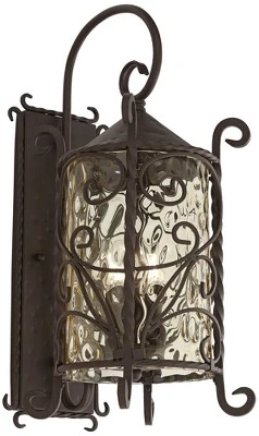 John Timberland Casa Seville Vintage Rustic Outdoor Wall Light Fixture Dark Walnut Scroll 23 3/4" Champagne Hammered Glass For Post Exterior Barn Deck 3 John Timberland Casa Seville Vintage Rustic Outdoor Wall Light Fixture Dark Walnut Scroll 23 3/4" Champagne Hammered Glass For Post Exterior Barn Deck - Image 3