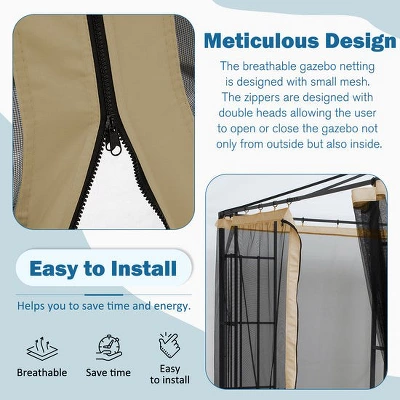 Aoodor Gazebo Netting Screen Replacement Universal 4-Panel Sidewalls 10' X 10' (Only Netting) 6 Aoodor Gazebo Netting Screen Replacement Universal 4-Panel Sidewalls 10' X 10' (Only Netting) - Image 6