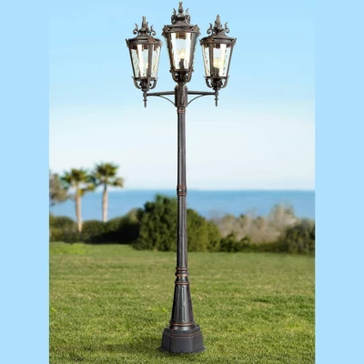 John Timberland Mediterranean Outdoor Post Light Street Lantern 3 Light Veranda Bronze 100" Clear Hammered Glass For Exterior Yard 1 John Timberland Mediterranean Outdoor Post Light Street Lantern 3 Light Veranda Bronze 100" Clear Hammered Glass For Exterior Yard