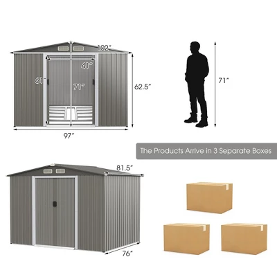 Costway 8'x6' Outdoor Storage Shed Galvanized Steel Tool House Organizer For Garden Yard 2 Costway 8'x6' Outdoor Storage Shed Galvanized Steel Tool House Organizer For Garden Yard - Image 2
