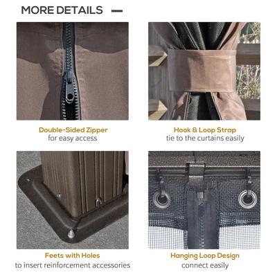 Outsunny Patio Gazebo 12' X 10', Netting & Curtains, Double Vented Steel Roof, Permanent Hardtop, Ceiling Hooks, Rust Proof Aluminum Frame, Dark Brown 4 Outsunny Patio Gazebo 12' X 10', Netting & Curtains, Double Vented Steel Roof, Permanent Hardtop, Ceiling Hooks, Rust Proof Aluminum Frame, Dark Brown - Image 4