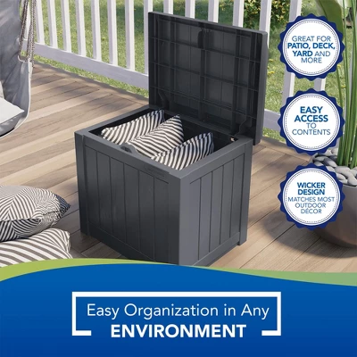 Suncast 22-Gallon Indoor Or Outdoor Backyard Patio Small Storage Deck Box With Attractive Bench Seat And Reinforced Lid, Cyberspace (3 Pack) 3 Suncast 22-Gallon Indoor Or Outdoor Backyard Patio Small Storage Deck Box With Attractive Bench Seat And Reinforced Lid, Cyberspace (3 Pack) - Image 3