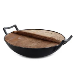 Gibson General Store Addlestone 2 Piece 14 Inch Heavy Duty Cast Iron Wok With Wood Lid -Sunnydaze Decor Store GUEST 9d541927 98a8 4ccf 84c3 1c483ae925b7