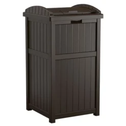 Suncast 73 Gallon Deck Box W/ Seat & Trash Hideaway Outdoor Garbage Bin, Java -Sunnydaze Decor Store GUEST 9d8617a6 9a88 477c bad2 c544b6aba41f