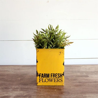 Distressed Yellow "Farm Fresh" Decorative Metal Planter Storage Tin - Foreside Home & Garden 1 Distressed Yellow "Farm Fresh" Decorative Metal Planter Storage Tin - Foreside Home & Garden