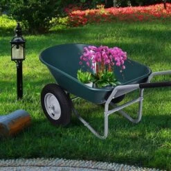 Costway 2 Tire Wheelbarrow Cart Heavy-duty Dolly Utility Cart Green