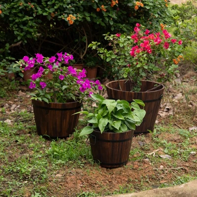 Gardenised Rustic Wooden Whiskey Barrel Planter With Durable Medal Handles And Drainage Holes - Perfect For Indoor And Outdoor Use 1 Gardenised Rustic Wooden Whiskey Barrel Planter With Durable Medal Handles And Drainage Holes - Perfect For Indoor And Outdoor Use