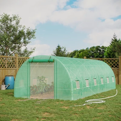 Outsunny 26' X 10' X 7' Walk-in Tunnel Hoop Greenhouse, PE Cover, Steel Frame, Roll-Up Zipper Door And Mesh Windows For Flowers And Vegetables, Green 2 Outsunny 26' X 10' X 7' Walk-in Tunnel Hoop Greenhouse, PE Cover, Steel Frame, Roll-Up Zipper Door And Mesh Windows For Flowers And Vegetables, Green - Image 2