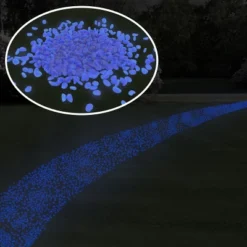 Solar Garden Stones - 500-Pack Glow In The Dark Pathway Pebble Lights - Decorative Glowing Rocks For Flowerbeds And Walkways By Pure Garden (Blue)