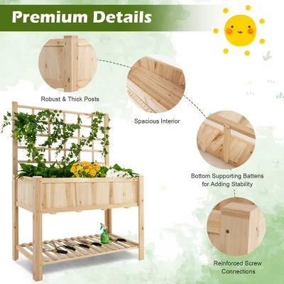 Costway Raised Garden Bed Elevated Wooden Planter Box With Trellis & Open Storage Shelf 8 Costway Raised Garden Bed Elevated Wooden Planter Box With Trellis & Open Storage Shelf - Image 8