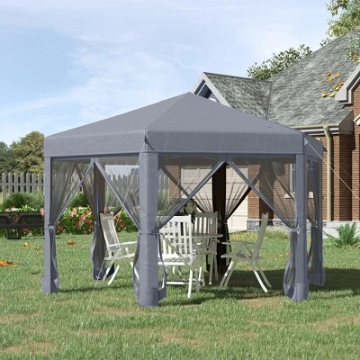 Outsunny 13' X 13' Heavy Duty Pop Up Canopy With Hexagonal Shape, 6 Mesh Sidewall Netting, 3-Level Adjustable Height And Strong Steel Frame 2 Outsunny 13' X 13' Heavy Duty Pop Up Canopy With Hexagonal Shape, 6 Mesh Sidewall Netting, 3-Level Adjustable Height And Strong Steel Frame - Image 2
