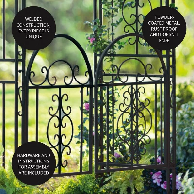 Plow & Hearth - Montebello Decorative Garden Arbor Trellis With Gate & Beautiful Scrollwork Design 4 Plow & Hearth - Montebello Decorative Garden Arbor Trellis With Gate & Beautiful Scrollwork Design - Image 4