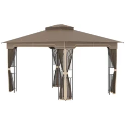 Outsunny 12' X 10' Patio Gazebo Outdoor Canopy Shelter With Double Tier Roof And Netting Sidewalls For Garden, Lawn, Backyard And Deck, Brown -Sunnydaze Decor Store GUEST a56bdbcb 5a68 41b9 813b 9970dfd97692