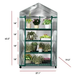 Nature Spring Greenhouse With 4 Shelves, PVC Cover, And Removable Locking Wheels - 19.3" X 63.3"