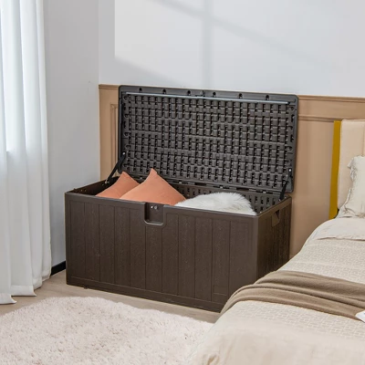 Costway 105 Gallon Outdoor Resin Deck Box All Weather Lockable Storage Container Brown 2 Costway 105 Gallon Outdoor Resin Deck Box All Weather Lockable Storage Container Brown - Image 2