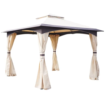 Outsunny 10' X 10' Outdoor Gazebo With Mesh Netting Sidewalls For Shade And Rain, Patio Gazebo Canopy With 2-Tier Soft Top Roof And Steel Frame For Lawn, Garden, Backyard And Deck 6 Outsunny 10' X 10' Outdoor Gazebo With Mesh Netting Sidewalls For Shade And Rain, Patio Gazebo Canopy With 2-Tier Soft Top Roof And Steel Frame For Lawn, Garden, Backyard And Deck - Image 6