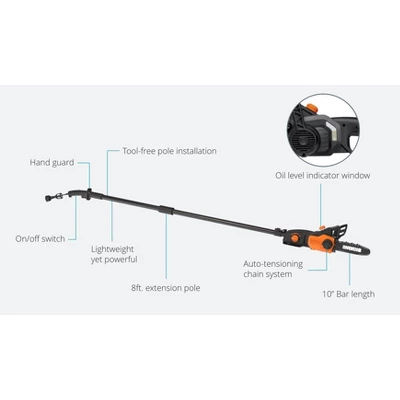 WG309 Worx 10" 2 In 1 Electric Chainsaw And Pole Saw Attachment With Auto-Tension, Rotating Handle And Safety Chain Brake 2 WG309 Worx 10" 2 In 1 Electric Chainsaw And Pole Saw Attachment With Auto-Tension, Rotating Handle And Safety Chain Brake - Image 2