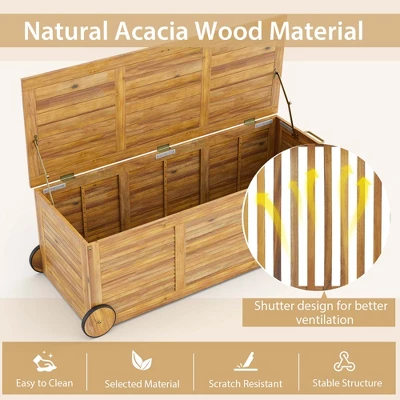 Costway 48 Gallon Acacia Wooden Patio Storage Deck Box Outdoor Storage Box With Wheels 6 Costway 48 Gallon Acacia Wooden Patio Storage Deck Box Outdoor Storage Box With Wheels - Image 6