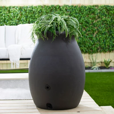 Algreen Products Castilla 50 Gallon BPA Free Roto Molded Plastic Rain Water Collection Barrel With Shut Off Nozzle And Screen Guard, Brownstone 2 Algreen Products Castilla 50 Gallon BPA Free Roto Molded Plastic Rain Water Collection Barrel With Shut Off Nozzle And Screen Guard, Brownstone - Image 2