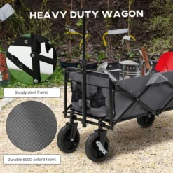 Outsunny Collapsible Wagon, Graden Carts With Wheels, Adjustable Handle, Folding Table And Cup Holders, Dark Gray 8 Outsunny Collapsible Wagon, Graden Carts With Wheels, Adjustable Handle, Folding Table And Cup Holders, Dark Gray -Sunnydaze Decor Store GUEST a82e1ba0 5efd 460b 8260 8628e4052490