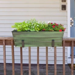 ACHLA Designs 24" Wide Rectangular Flower Box Galvanized Steel With Black Wrought Iron Clamp-On Brackets Green Patina 9 ACHLA Designs 24" Wide Rectangular Flower Box Galvanized Steel With Black Wrought Iron Clamp-On Brackets Green Patina -Sunnydaze Decor Store GUEST a8395059 97eb 4392 823f 02365e4f40d5