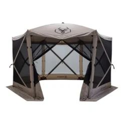 Gazelle Tents G6 12ft X 12ft 6 Sided Pop Up Portable 8 Person Gazebo, Desert Sand And Portable Gazebo Screen Tent Wind Panels, Desert Sand (3 Pack)