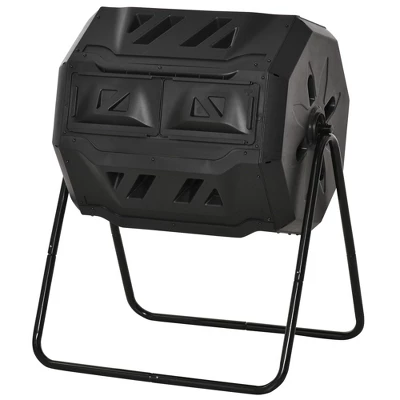 Outsunny Tumbling Compost Bin Outdoor 360° Dual Chamber Rotating Composter 43 Gallon 3 Outsunny Tumbling Compost Bin Outdoor 360° Dual Chamber Rotating Composter 43 Gallon - Image 3
