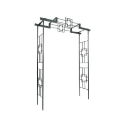 Achla Designs 95.5" Elegant Handcrafted Square-on-Square Iron Garden Arbor Graphite Powder Coated Finish