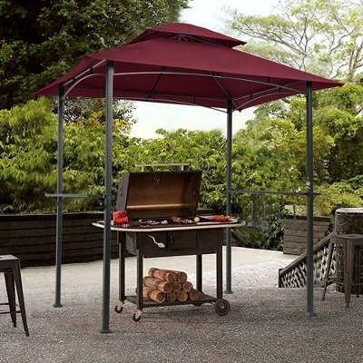 SUGIFT 8' X 5' Outdoor Grill Gazebo Shelter Tent With 2 Tier In Burgundy 1 SUGIFT 8' X 5' Outdoor Grill Gazebo Shelter Tent With 2 Tier In Burgundy