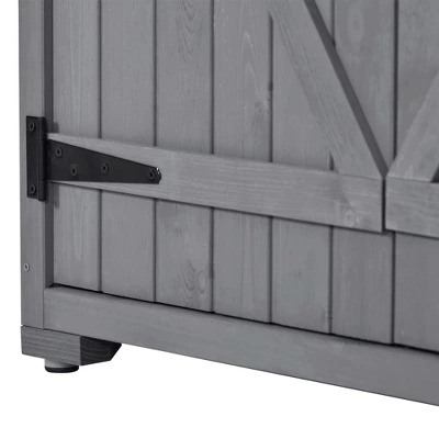 5.8ftx3ft Outdoor Wood Lean-to Storage Shed Tool Organizer With Waterproof Asphalt Roof, Lockable Doors, 3-tier Shelves-ModernLuxe 10 5.8ftx3ft Outdoor Wood Lean-to Storage Shed Tool Organizer With Waterproof Asphalt Roof, Lockable Doors, 3-tier Shelves-ModernLuxe - Image 10