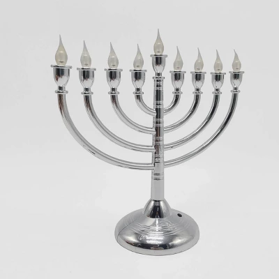Lit Silver Menorah Hanukkah Novelty Silhouette Light Yellow - Spritz™ 2 Lit Silver Menorah Hanukkah Novelty Silhouette Light Yellow - Spritz™ - Image 2