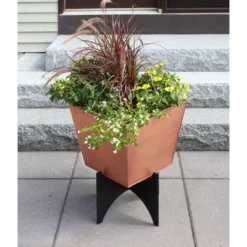 16" Wide Square Copper Plated Galvanized Steel Flower Box With Black Wrought Iron Plant Stand - ACHLA Designs 6 16" Wide Square Copper Plated Galvanized Steel Flower Box With Black Wrought Iron Plant Stand - ACHLA Designs -Sunnydaze Decor Store GUEST ad54d614 d585 45ef 955d ebf34bd84ee6
